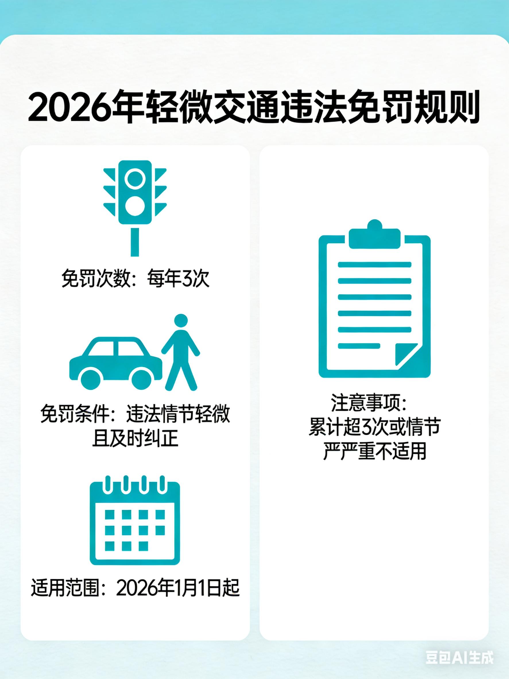 违章安全教育_免罚4次机会条件详解_2026全国轻微交通违法柔性执法新政
