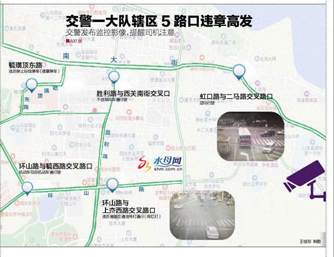 烟台交警一大队辖区5路口违章高发，快来看监控影像