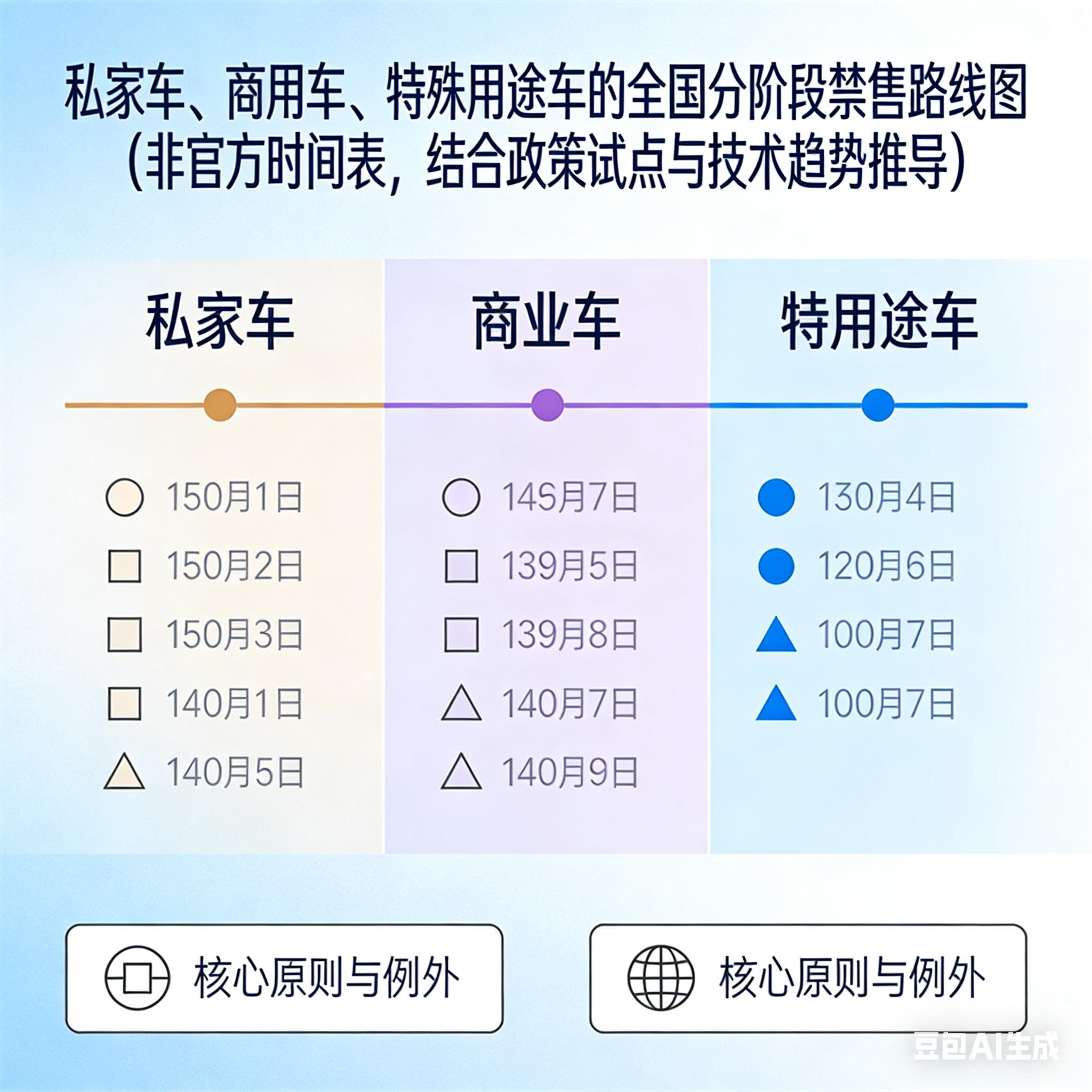 私家车商用车特殊用途车禁售时间表_限号限行替代方案_分区域分阶段禁售燃油车路线图