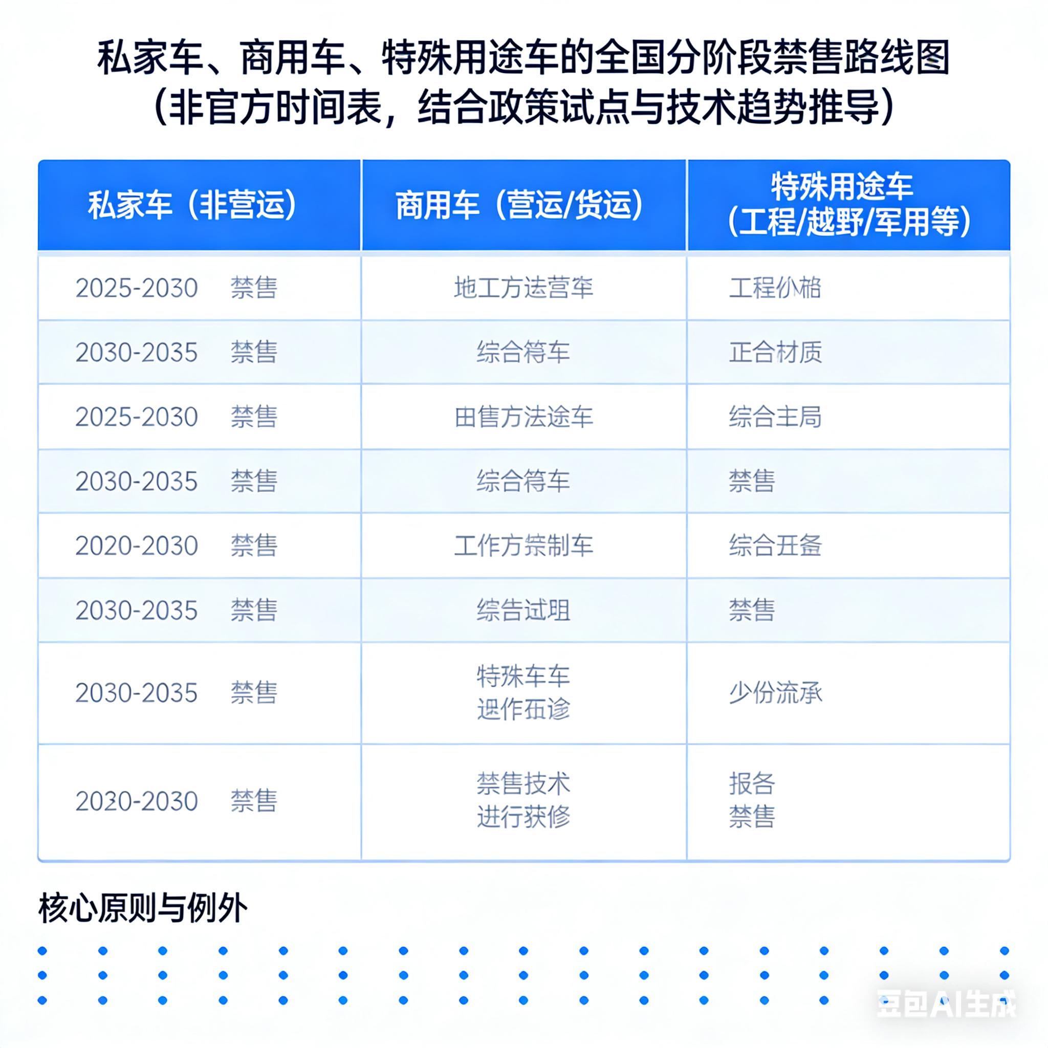 私家车商用车特殊用途车禁售时间表_限号限行替代方案_分区域分阶段禁售燃油车路线图