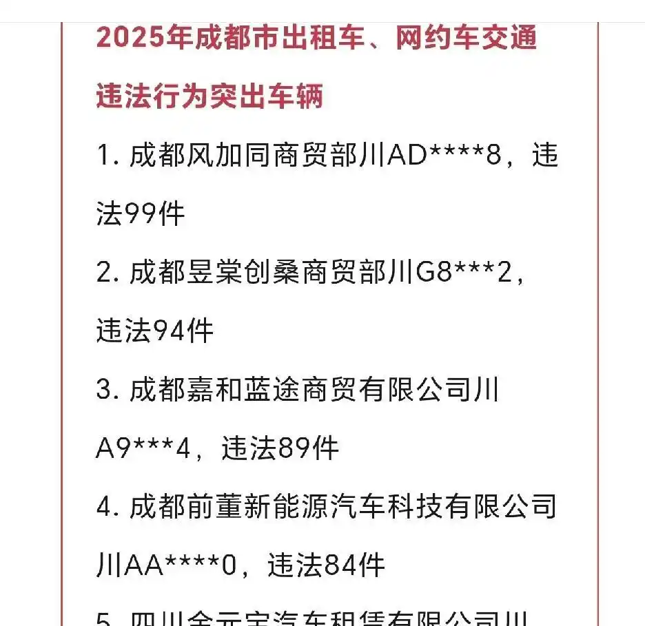 2025年成都出租车网约车违法频发，这些行为你要知道